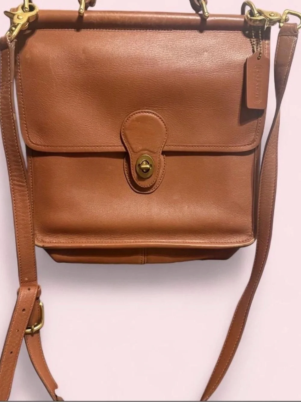 Coach Tan Leather Turnlock Briefcase Satchel